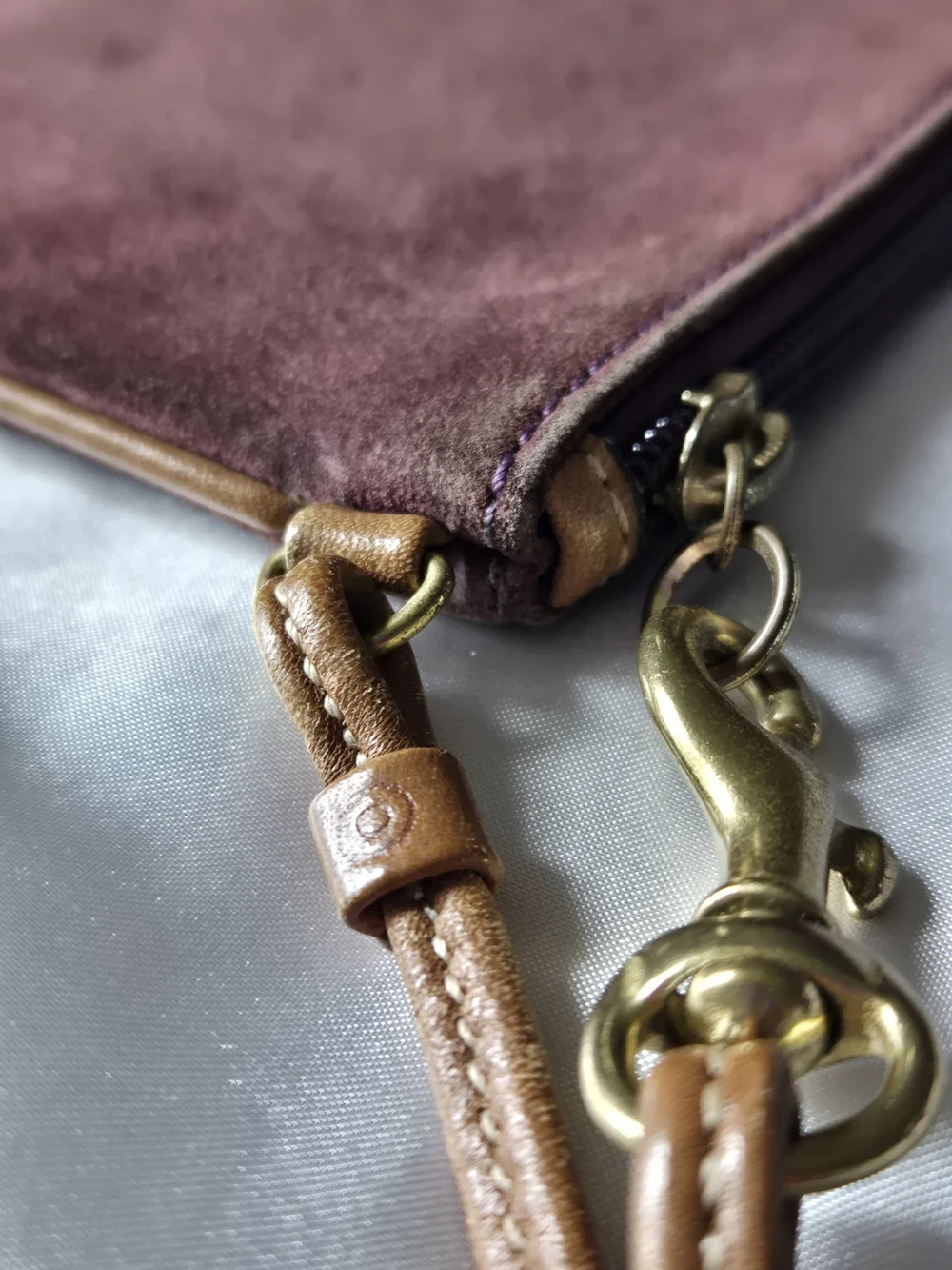 Coach Brown Suede Wristlet with Gold Hardware and Tan Strap - Picture 8 of 10